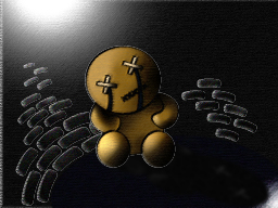 digital illustration of a doll in a dark well